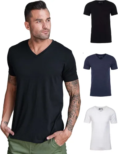 Vista 29 de Camiseta de manga corta con cuello en V para hombre, de algodón suave Sin marca - Blanco