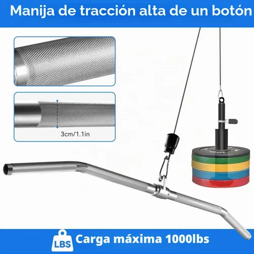 Vista 6 de Accesorio para máquina de cable, barra de tracción LAT, barra recta de tríceps de aluminio ligera, barra V, accesorios de tracción LAT, accesorios