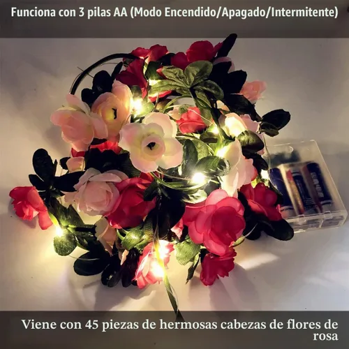 Vista 8 de Fielegen Guirnalda de luces artificiales de 30 LED, funciona con pilas de 9.84 pies de rosa de vid de hadas para el día de San Valentín, boda