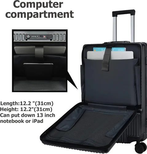 Vista 4 de feilario Equipaje extensible con ruedas giratorias rígidas de 360, maleta de mano ABS impermeable con carga USB y bloqueo TSA para negocios