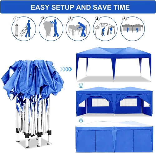 Vista 2 de Carpa plegable de 10 x 20 pies, impermeable, comercial, portátil, portátil, color azul