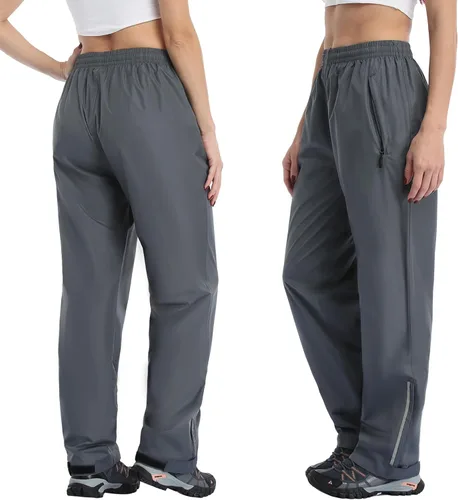 Vista 5 de Pantalones de lluvia para mujer, impermeables, ligeros, transpirables, senderismo, ciclismo, al aire libre, con bolsillo