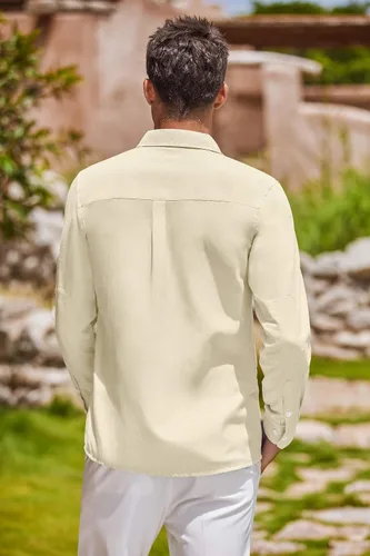 Vista 23 de COOFANDY Camisa Oxford de manga larga con botones para hombre, camisas de vestir de ajuste regular