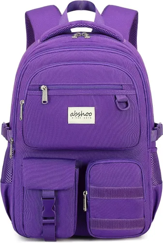 Vista 13 de Abshoo Mochila grande resistente para escuela y universidad. Mochila casual con múltiples bolsillos para viajes Beige