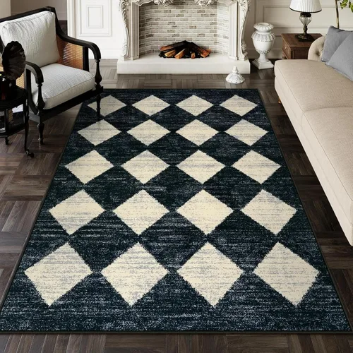 Vista 22 de Lahome - Tapete con diseño de entramado marroquí, a cuadros, pequeño, suave y antideslizante, moderno, resistente a las manchas, para puerta Negro