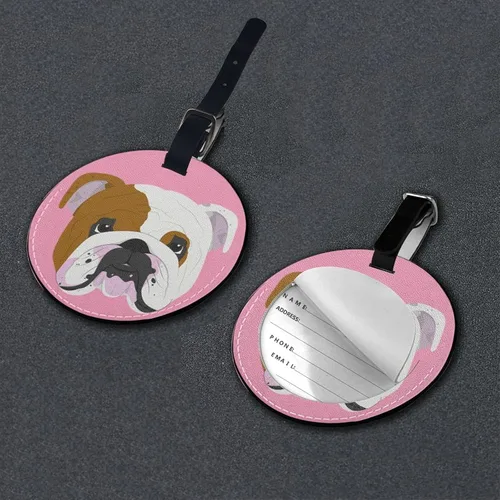 Vista 5 de Etiqueta de equipaje Bulldog Inglés rosa, bolsa de piel sintética, maleta de viaje, identificación de identificación, etiqueta de equipaje