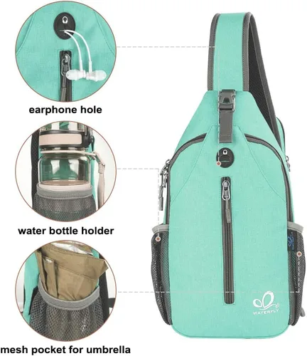 Vista 140 de Waterfly - Mochila cruzada tipo bandolera para viajes y caminatas, bolsa de pecho, Gris, talla única
