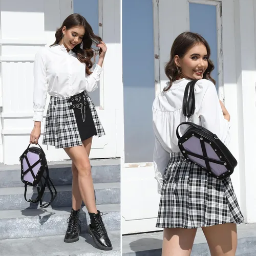 Vista 4 de Ita Bag Mochila gótica forma ataúd monederos y bolsos de moda Halloween JK bolsas correas cruzadas desmontables, B-negro Púrpura, Classic