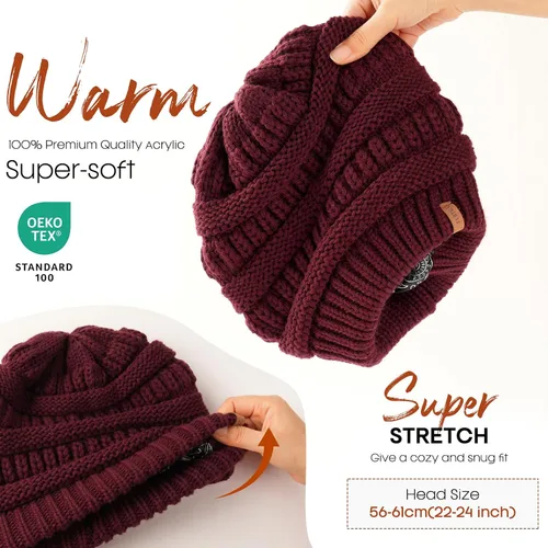 Vista 55 de FURTALK Gorro de invierno para mujer, con forro de satén, tejido trenzado, grueso, holgado, gorro cálido