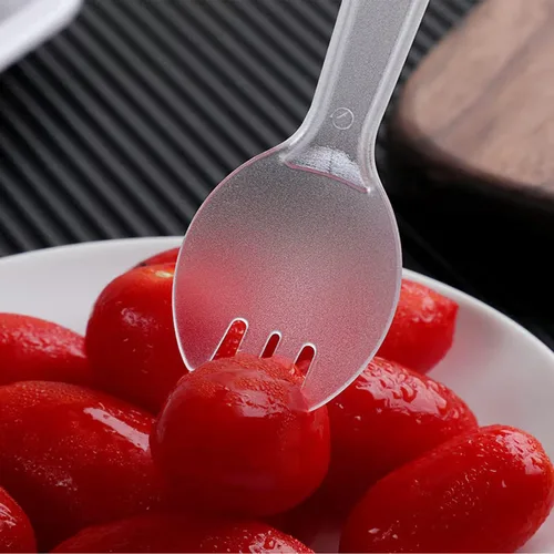 Vista 3 de Tenedor desechable envuelto individualmente, 100 cucharas de plástico ecológicas, duraderas y fuertes, ideales para pícnics o restaurantes