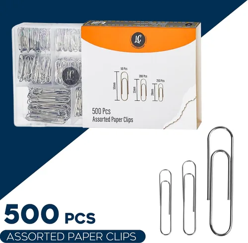Vista 5 de Luxurecourt - Paquete de 500 clips para papel, 3 tamaños surtidos, color plateado, pequeño y grande Bulk pack, Rust Resistant, Nickel Plated Steel