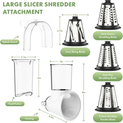 Vista 2 de Accesorio para rallador de queso KitchenAid, rallador de queso grande con conducto de alimentación de 3 pulgadas y barrera a prueba de salpicaduras