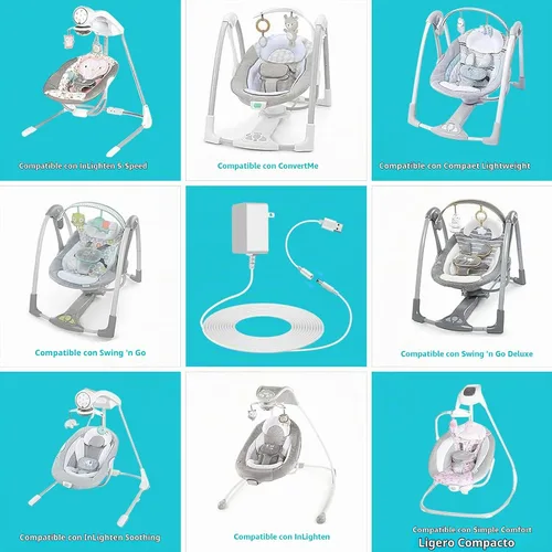 Vista 5 de Adaptador de corriente para columpio de bebé con cable USB, cargador de columpio para bebé apto para Ingenuity Swing para InLighten, InLighten