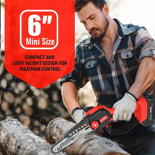 Vista 3 de Mini motosierra inalámbrica, portátil de 6 pulgadas, motosierra eléctrica de mano con una sola mano para cortar madera y trabajar la madera, mini