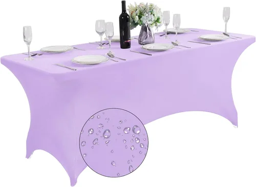 Vista 22 de SuperO - Paquete de 2 manteles de elastano impermeables para mesas de 6 pies, mantel elástico universal ajustable para fiestas, banquetes, bodas