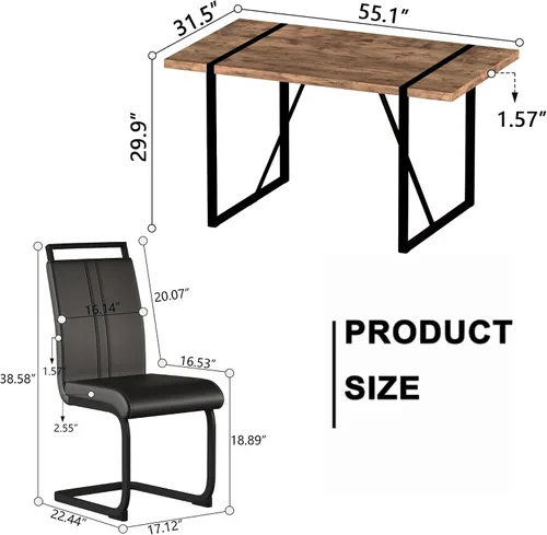 Vista 2 de Juego de mesa de comedor moderno para 4, juego de mesa y sillas de cocina de madera, juego de mesa de comedor de 5 piezas con 1 mesa de MDF y 4