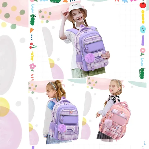Vista 7 de WYCY Mochila escolar para niños, mochilas grandes para niñas, bolsas grandes para adolescentes y niñas, bonita bolsa de libros con compartimentos