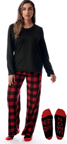 Vista 2 de Just Love Microfleece Womens Pajama Pants Set with Socks buffalo plaid rojo negro