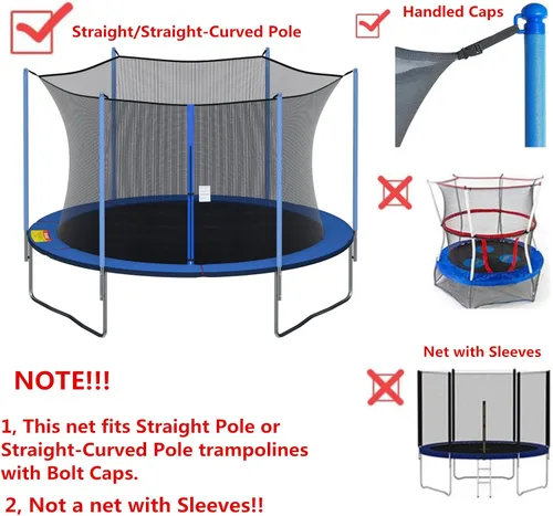 Vista 3 de Cliselda Trampoline Replacement Safety Net for 6 Straight Poles Round Frame Trampolines, Breathable and Weather-Resistant, with Adjustable Straps