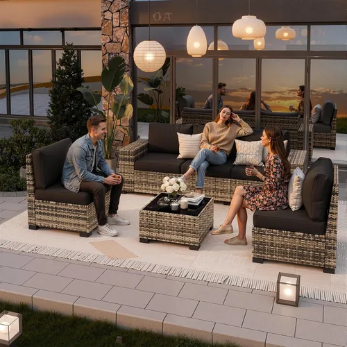 Vista 2 de Juego de muebles de patio, sofá modular de 6 piezas para exteriores con Amarillo-negro oscuro