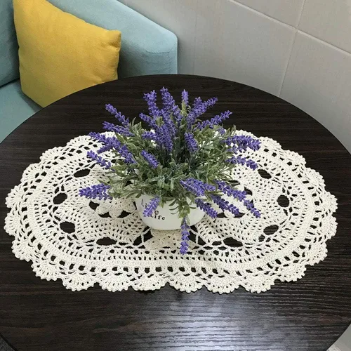 Vista 4 de Hetao Manteles individuales ovalados de ganchillo de 11 x 19 pulgadas, hechos a mano, 100% algodón, 2 unidades, beige