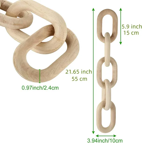 Vista 8 de Juego de guirnalda de eslabones de madera y guirnalda de cuentas, cadena de madera decorativa tallada a mano, decoración del hogar, granja