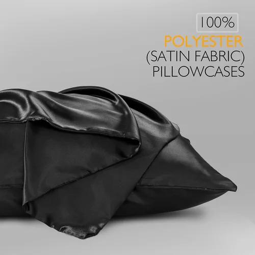 Vista 5 de Vonty 2 fundas de almohada de satén estándar – Fundas de almohada de 20 x 26 pulgadas, fundas de almohada negras para proteger la piel y el cabello
