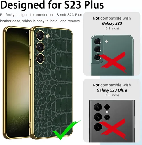 Vista 6 de Miimall Funda compatible con Samsung Galaxy S23 Plus, S23 Plus, funda de cuero suave galvanizada + funda protectora de cuero de lujo resistente