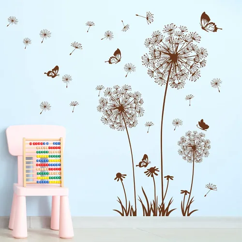 Vista 6 de Calcomanías de pared extraíbles 3D de diente de león, flores y mariposas voladoras, murales autoadhesivos, despegar y pegar, decoración de dientes