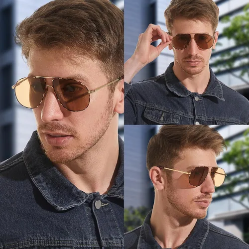 Vista 2 de OUWEN Lentes de sol retro de gran tamaño para hombre, estilo vintage de los años 60, protección UV, lentes de sol para hombre OUWEN2230