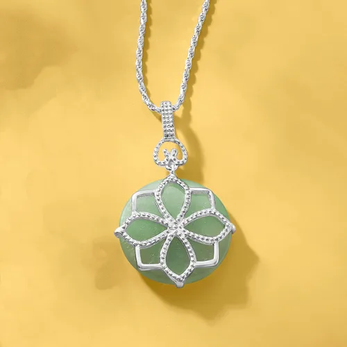 Vista 3 de Ross-Simons Collar con colgante de flor de jade en plata de ley Gema Jade