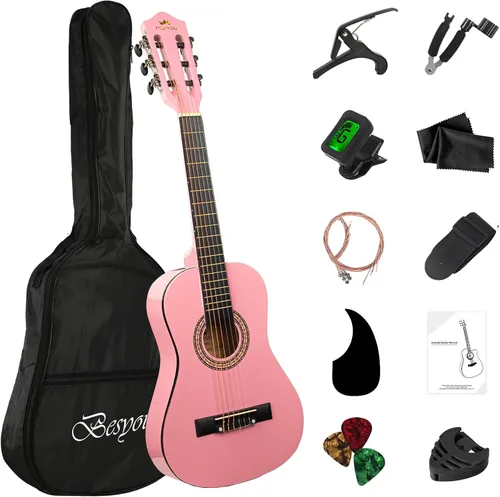 Vista 12 de Guitarra Acústica Negra para Principiantes de 30 pulgadas, Paquete de Inicio, Guitarra para Estudiantes/Niños con Funda, Correa, 2 Púas, Cuerdas