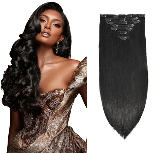 Vista 11 de Extensiones de cabello humano real con broches, 4.23 oz, 7 unidades, extensiones de cabello humano real con clip, de 14 pulgadas, rubio ceniza a