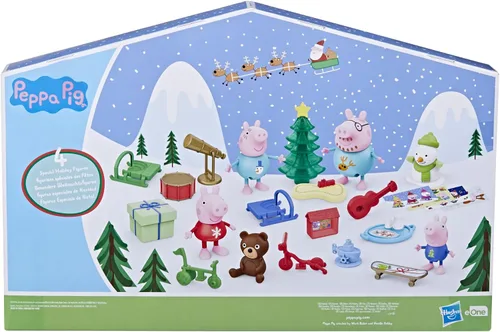 Vista 11 de Peppa Pig Peppa's - Calendario de Adviento para niños, contiene 24 juguetes sorpresa, 4 figuras familiares de Peppa Pig navideños; a partir de 3 años