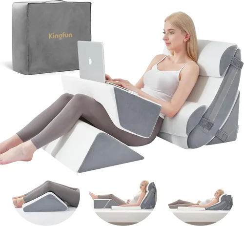 Vista 8 de Kingfun - Juego de 4 almohadas ortopédicas de cuña para cama, de espuma viscoelástica para dormir, almohada triangular transpirable, espuma