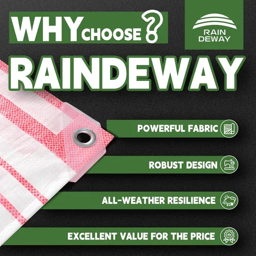 Vista 2 de RAINDEWAY Lonas de 4x8 pies, lona multiusos de poliéster a rayas de 12 mil, impermeable, con ojales y bordes reforzados, lonas rojas/blancas