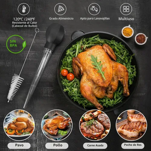 Vista 2 de SCHVUBENR Baster de Pavo Grande con Cepillo de Limpieza - Herramienta de Baster Premium para Cocinar - Fácil de Usar y Limpiar - Potente Baster