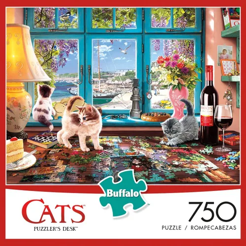 Vista 2 de Buffalo Games - Colección Cats - Escritorio de rompecabezas de 168 meses a 1200 meses - Rompecabezas de 750 piezas, multicolor