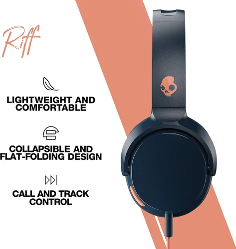 Vista 3 de Skullcandy Riff - Auriculares supraaurales con cable, convenientes para viajar con conector AUX de 3.5mm, micrófono incorporado, diseño plegable