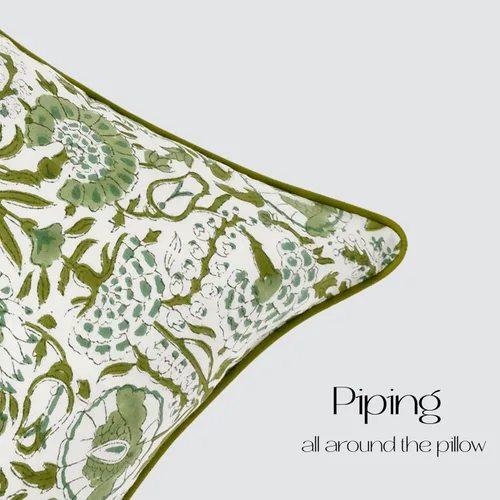 Vista 3 de CPC Funda de Cojín Verde Ágata 100% Algodón con Estampado en Bloque 12x20 pulgadas, Funda de Almohada Floral Boho Hecha a Mano, Ropa de Cama