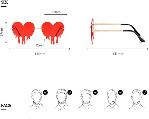 Vista 4 de Lentes de sol de corazón derretido para hombres y mujeres, sin montura, irregulares, para fiesta única, lentes de sol de metal para baile