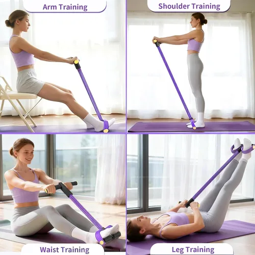 Vista 5 de Pedal Resistance Band with Handle, Upgraded 6-Tube Exercise Bands Negro y Púrpura