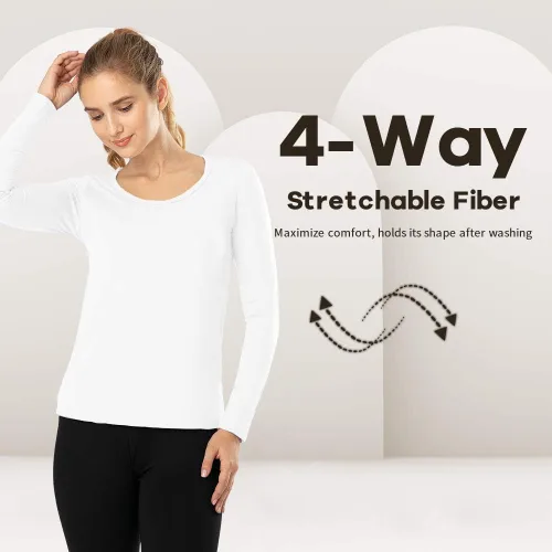 Vista 17 de MANCYFIT Tops térmicos para mujer, camisa con forro polar, manga larga, capa base, cuello en V