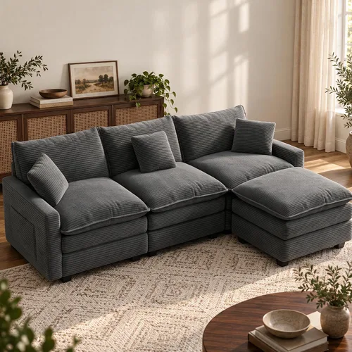Vista 34 de Sofá seccional modular de 107", sofá de nube en forma de L con otomana Negro