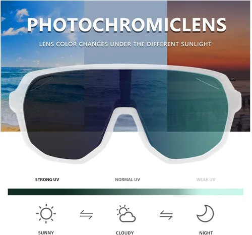 Vista 3 de Photochromic Cycling Glasses Men Women, Clear UV400 Protection Sports Sunglasses Eyeglasses Goggles for Outdoors