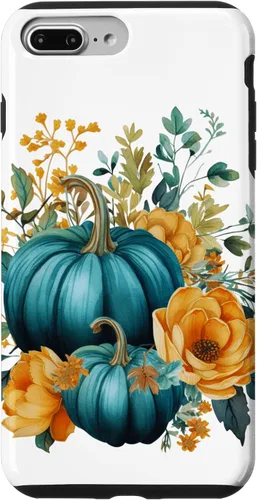 Vista 12 de iPhone 16 Teal Autumn Pumpkin Floral Fall Harvest Foliage Case