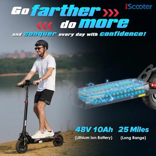 Vista 4 de iScooter iX3/iX4 Electric Scooter, 10" Off-Road Tires, 25/28 Miles Range Negro