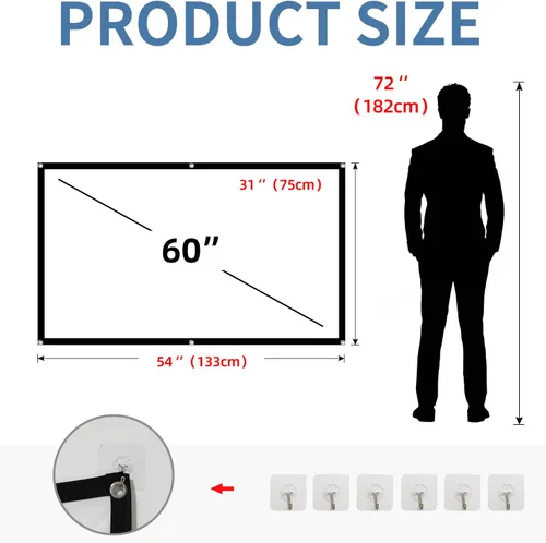 Vista 6 de Pantalla de proyector frontal trasera 4K 16:9 HD, plegable, de doble cara, portátil para cine en casa (60 pulgadas)