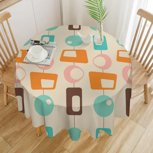 Vista 39 de Mantel retro moderno de mediados de siglo, diseño de colores retro de los años 50, resistente al agua, mantel lavable para cocina, comedor, fiesta