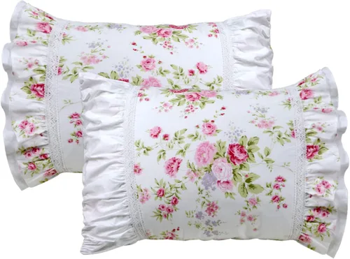 Vista 12 de FADFAY Fundas de almohada con volantes, hermosas fundas de almohada de granja, color azul (azul, tamaño estándar 19 x 29 pulgadas)